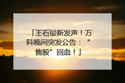 王石最新发声！万科晚间突发公告：“售股”回血！