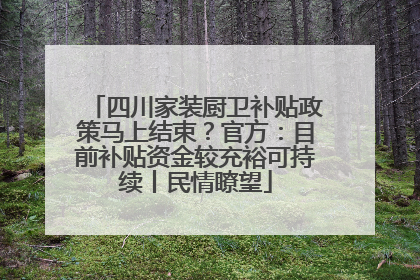 四川家装厨卫补贴政策马上结束？官方：目前补贴资金较充裕可持续丨民情瞭望